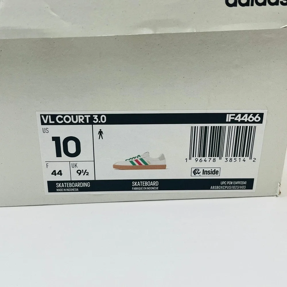 Adidas VL Court 3.0 Skateboarding Mens 10 White Green Red IF4466 Sneakers